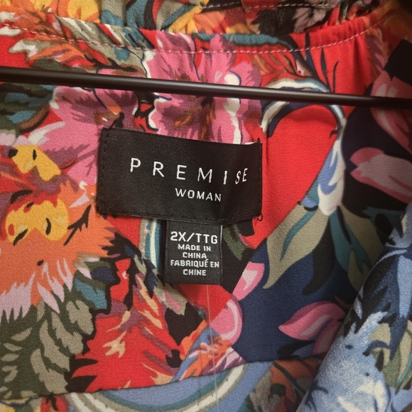 NWT Premise Floral Diamond Block Colorful Shirt Blouse Artsy Bold Art To Wear 2X - Picture 2 of 13